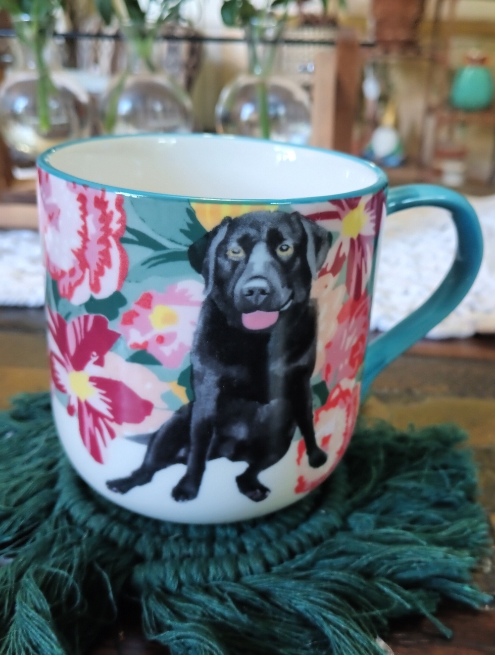 Anthropologie "Sweet Ruby" Black Lab Floral Mug